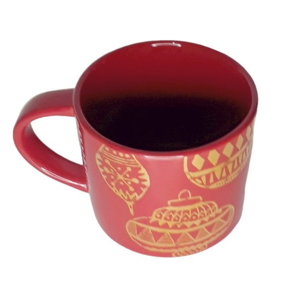 Starbucks Christmas Holiday Mug Red with Gold Ornaments 14 Ounce Coffee Cup - Picture 5 of 7